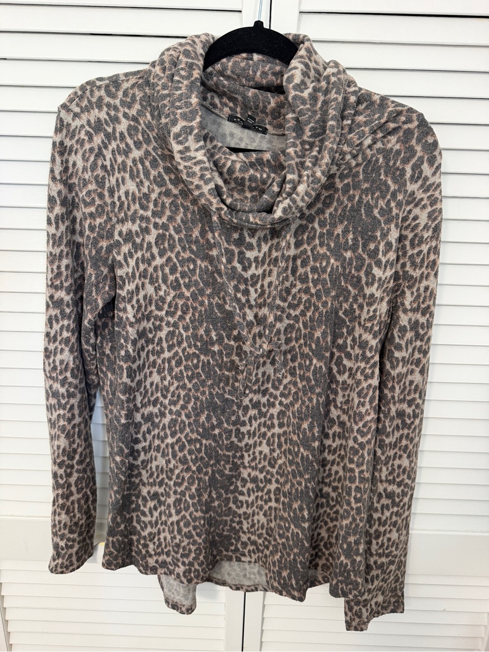 Staccato Taupe and Gray Leopard Cowl Neck Sweater Size L